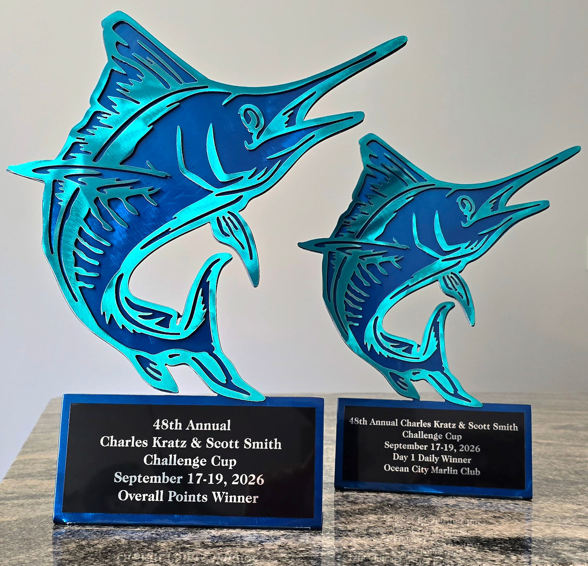Marlin trophy pair with award plates by Elite Metalworking