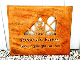 Acacias Farm logo on wood by Elite Metalworking