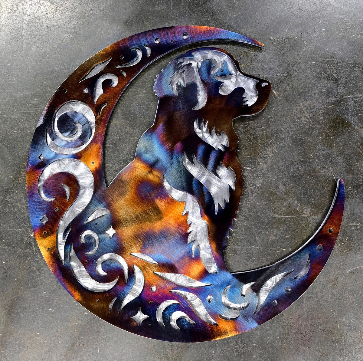 Golden Retriever Moon Metal Wall Art