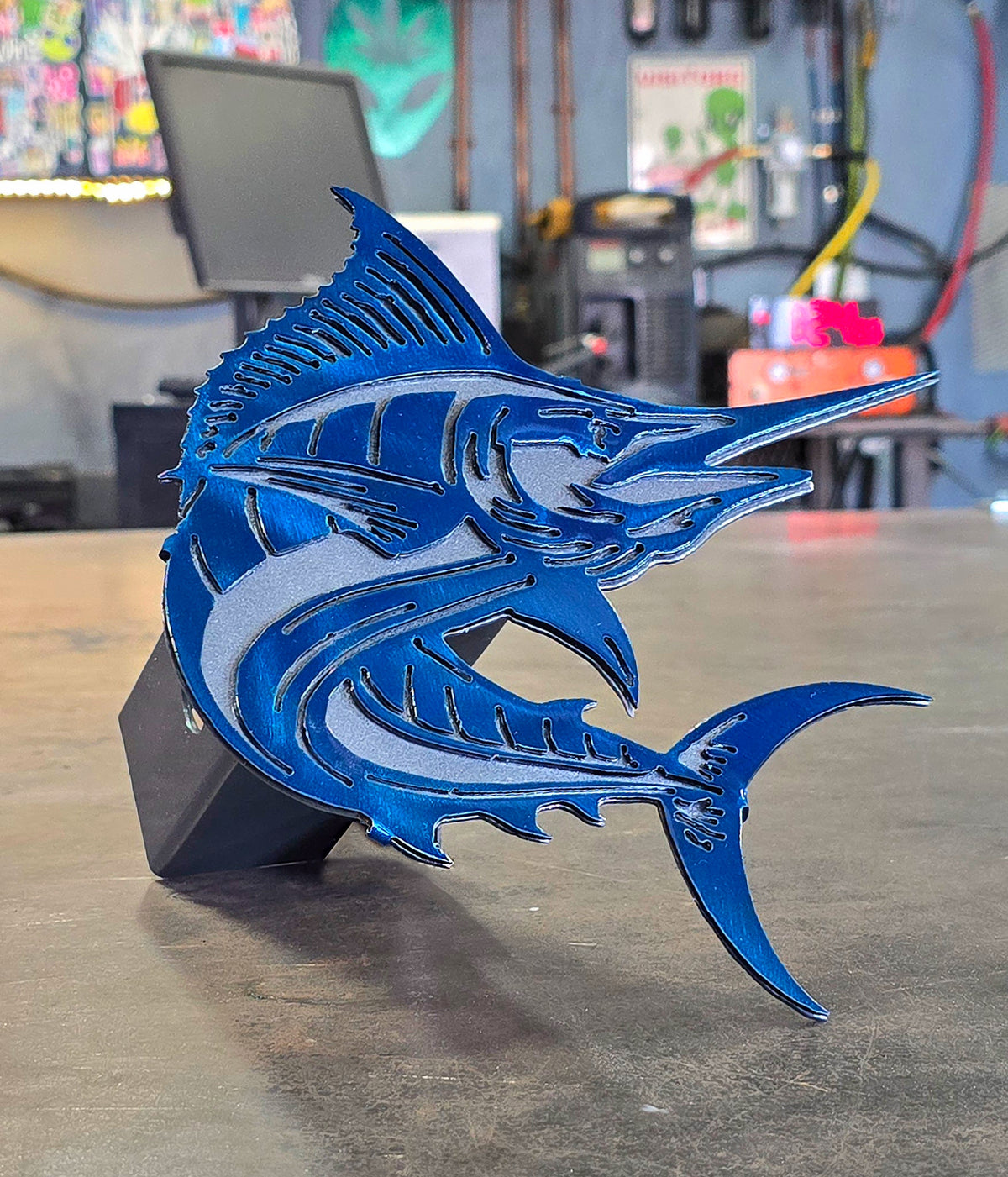 Blue Marlin Metal Hitch Cover