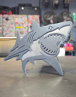 Great White Shark Metal Hitch Cover made from powder coated steel