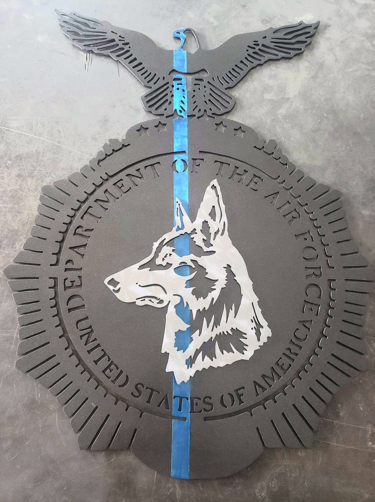 German Shepherd and sword training emblem by Elite Metalworking