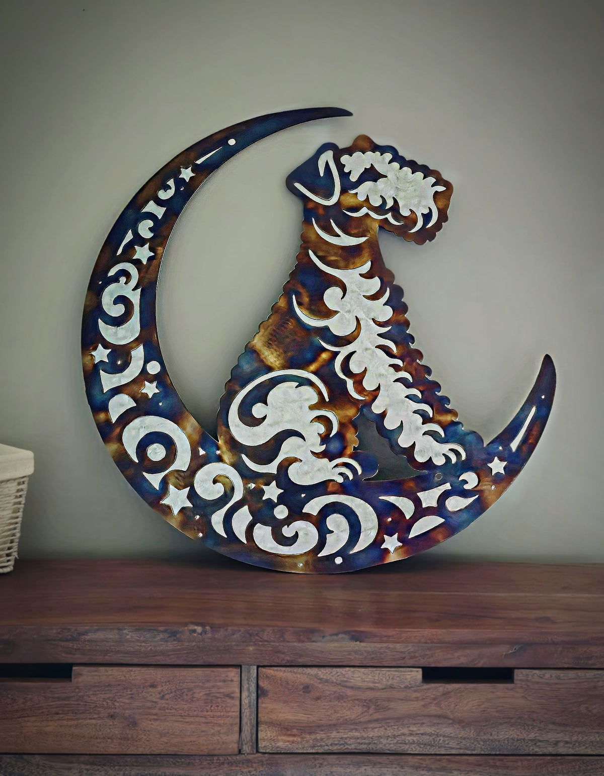 Airedale Terrier Moon Metal Wall Art