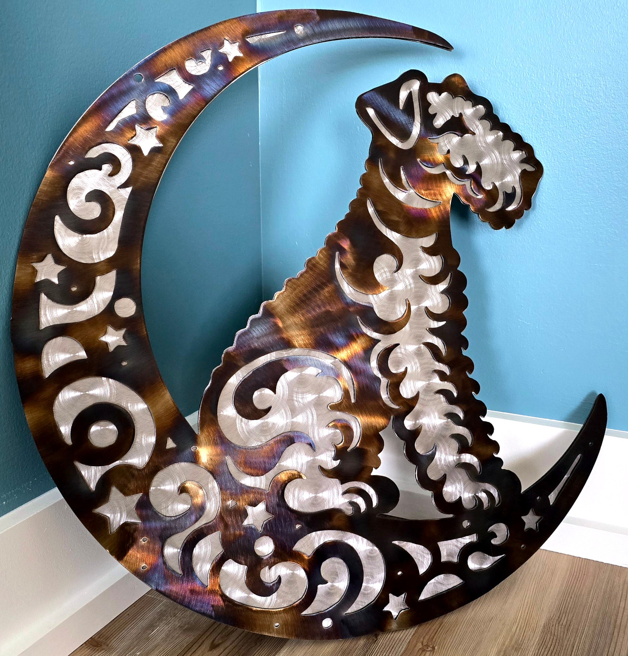 Airedale Terrier "On The Moon" Metal Art