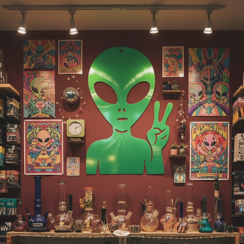 Alien Peace Sign Metal Wall Art