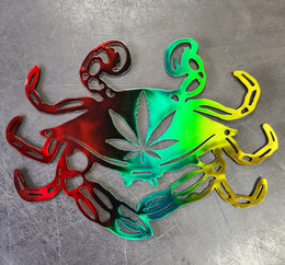 Blue Crab Cannabis Leaf Metal Wall Art