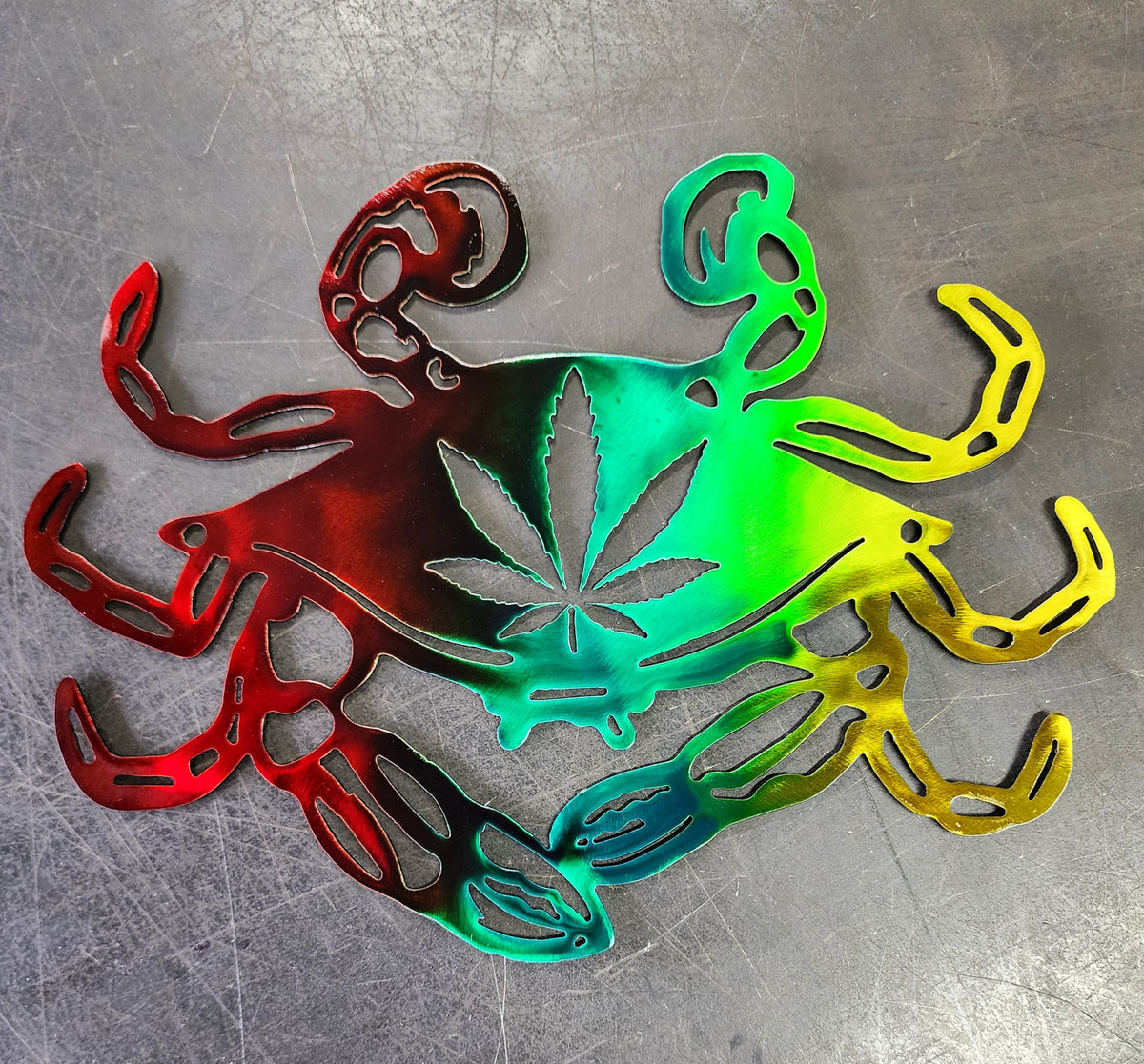 Blue Crab Cannabis Leaf Metal Wall Art