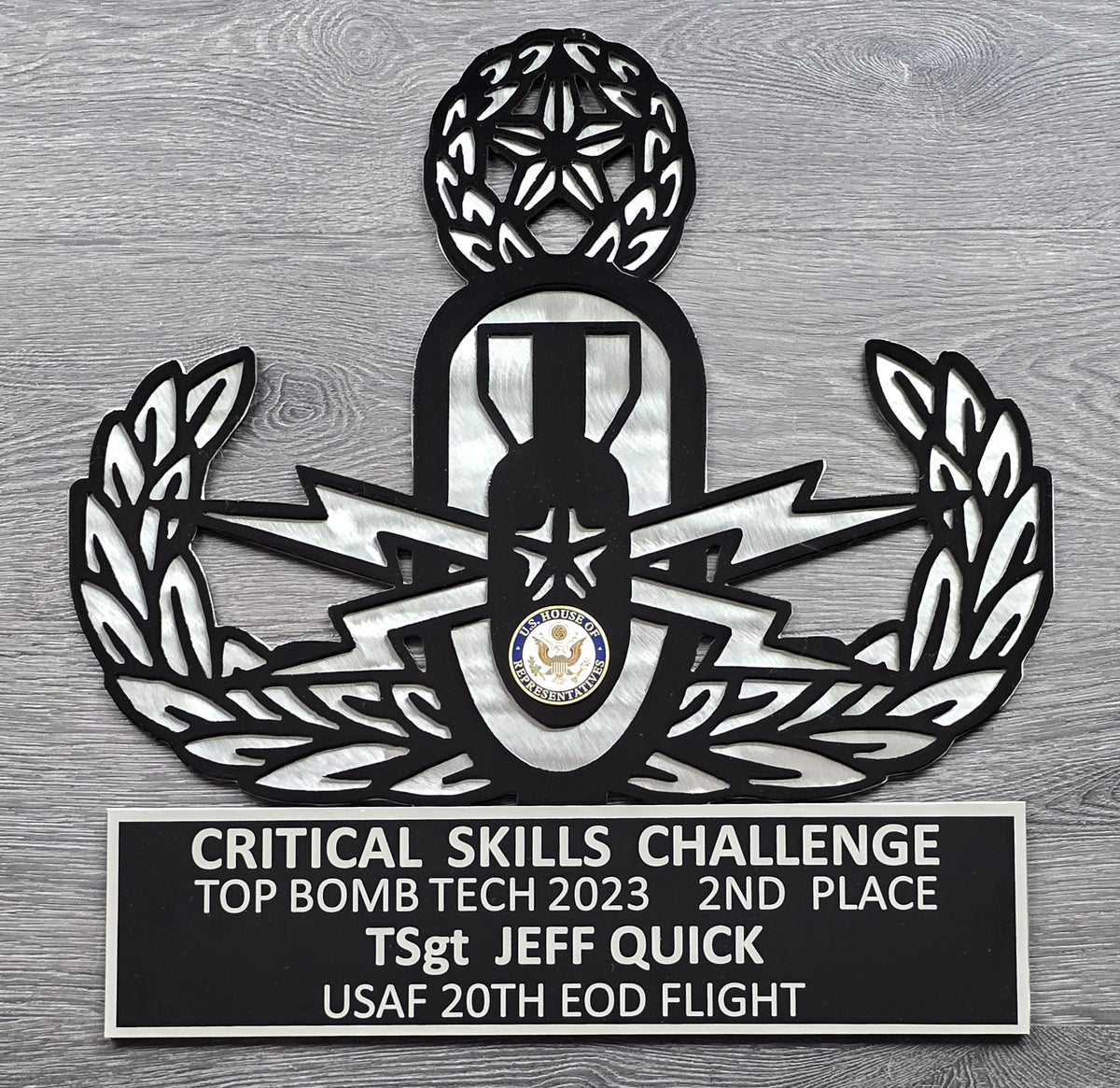 Critical Skills Challenge bomb technician plaque by Elite Metalworking