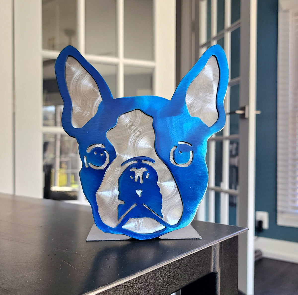 Blue Boston Terrier tabletop portrait by Elite Metalworking
