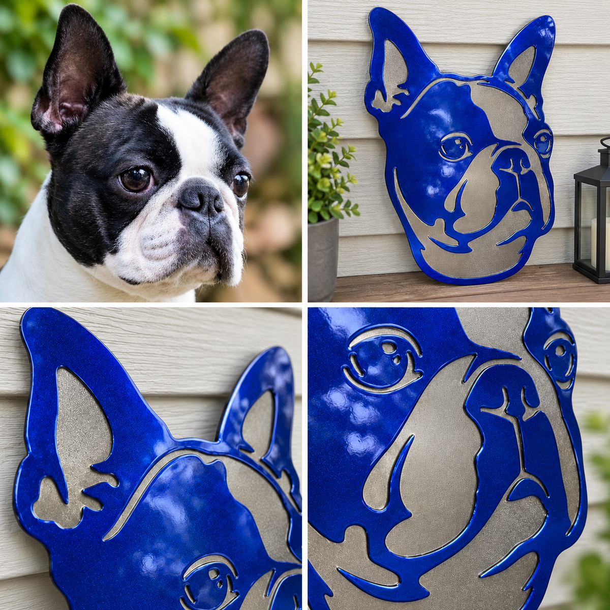 Original photograph alongside a custom cut-metal portrait by Elite Metalworking