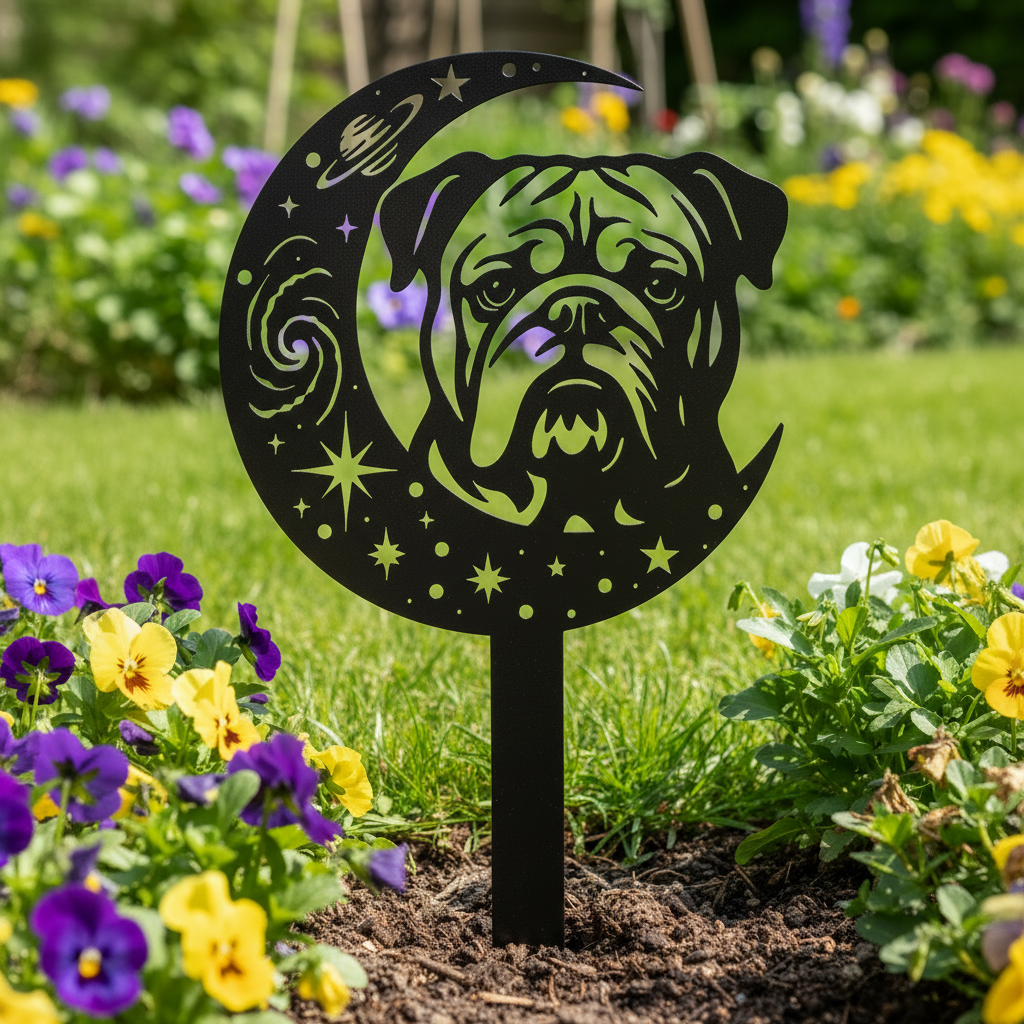 Dogs On The Moon – Bulldog Garden Stake #7