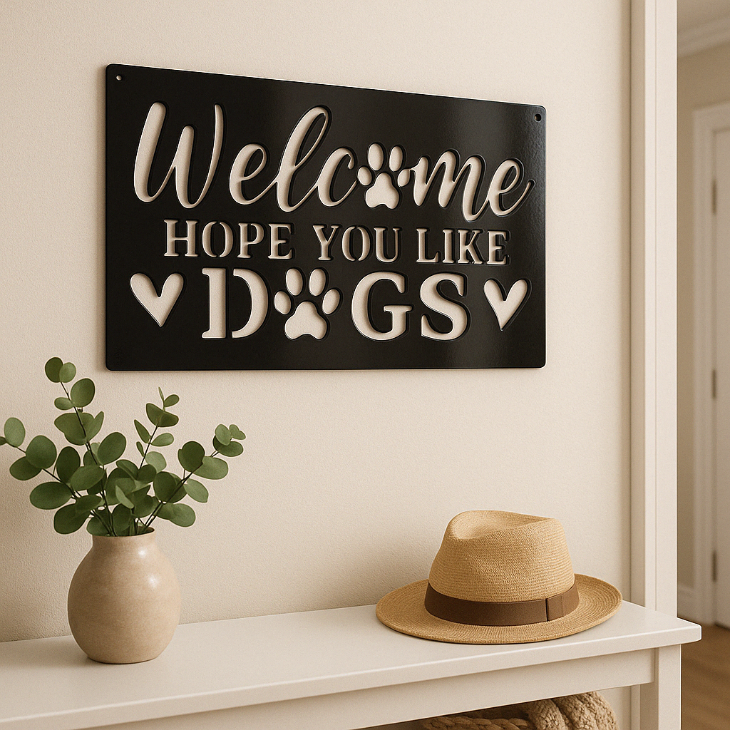 Welcome Dog Lovers Metal Art Sign