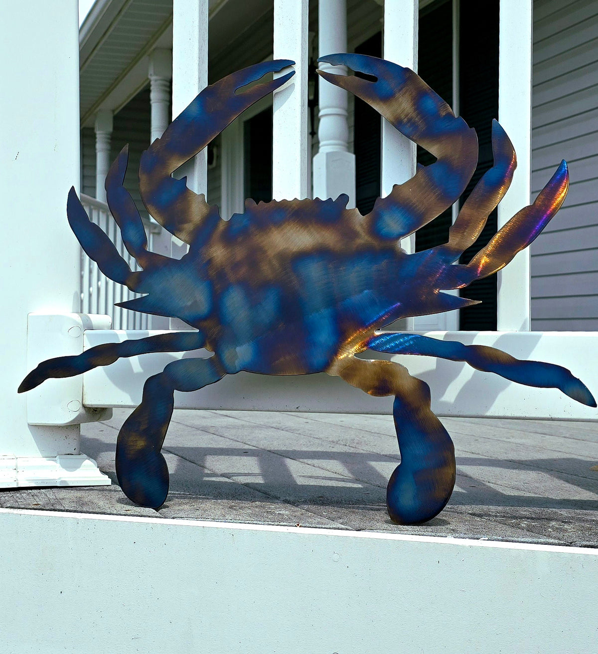 Heat-colored crab tabletop artwork by Elite Metalworking