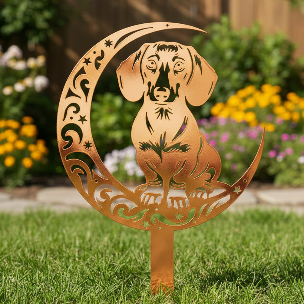 Dogs On The Moon – Dachshund Garden Stake