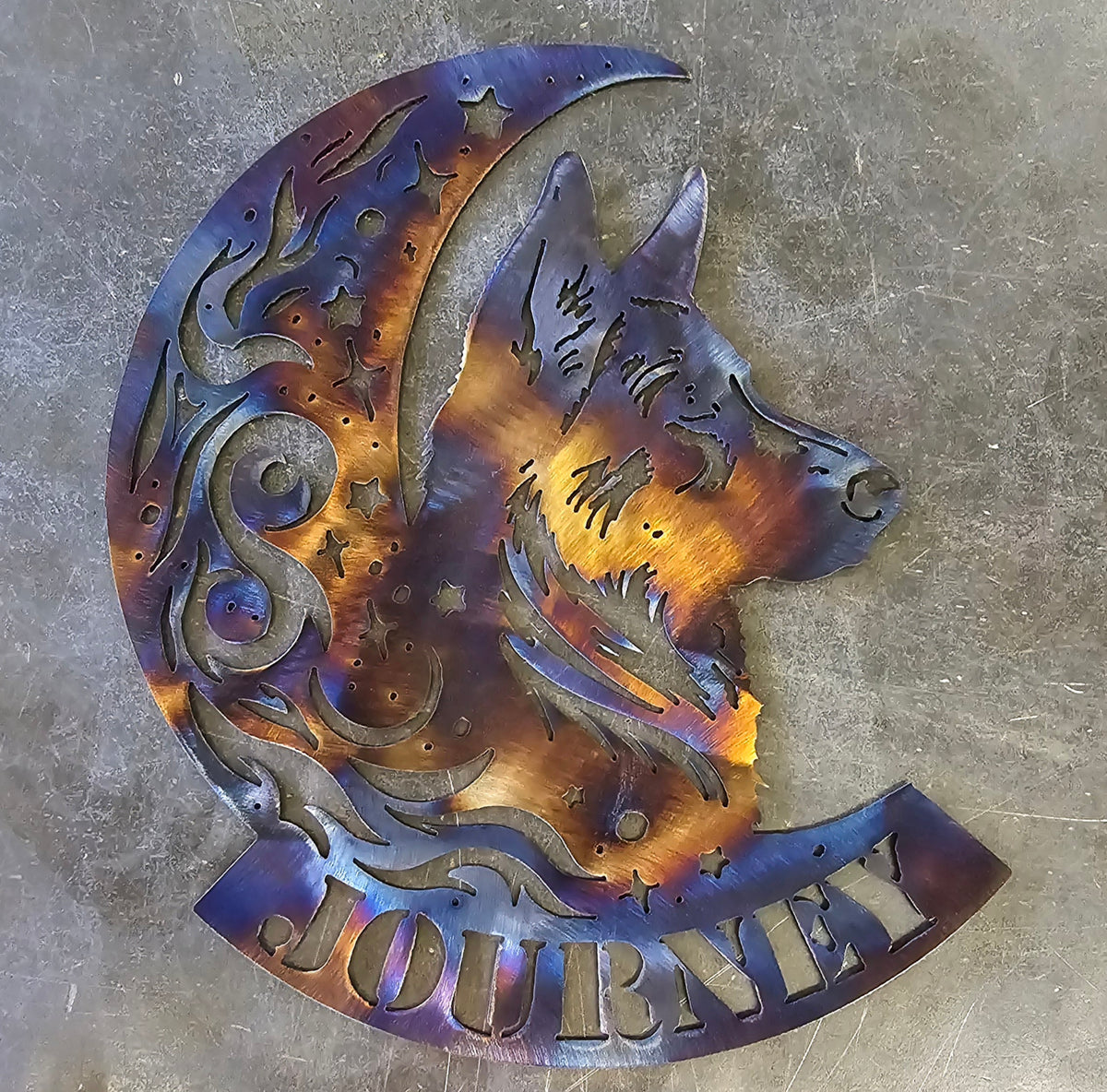 German Shepherd Moon Metal Wall Art