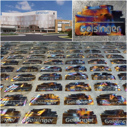 Geisinger artwork and bulk custom logo order by Elite Metalworking