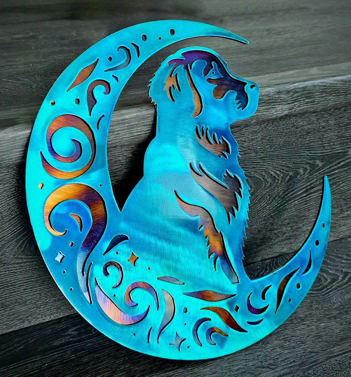 Golden Retriever Moon Metal Wall Art