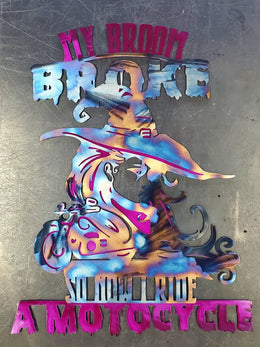 Motorcycle witch design with custom wording by Elite Metalworking