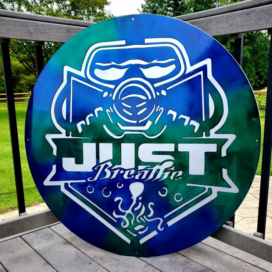 Just Breathe diving logo by Elite Metalworking