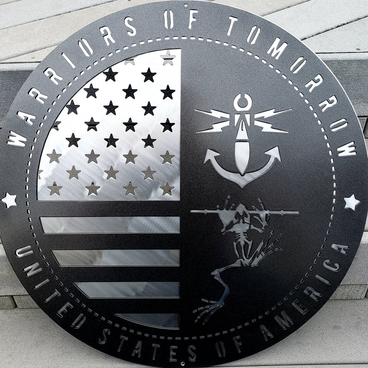 Warriors of Tomorrow patriotic logo by Elite Metalworking