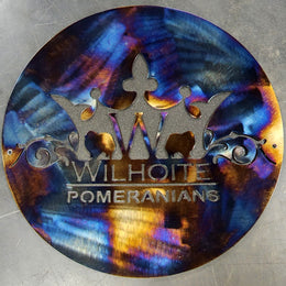 Wilhoit Pomeranians circular kennel logo by Elite Metalworking
