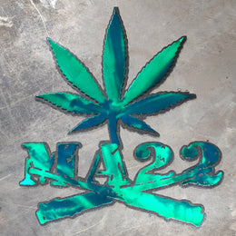 Cannabis leaf and crossed rifles artwork by Elite Metalworking
