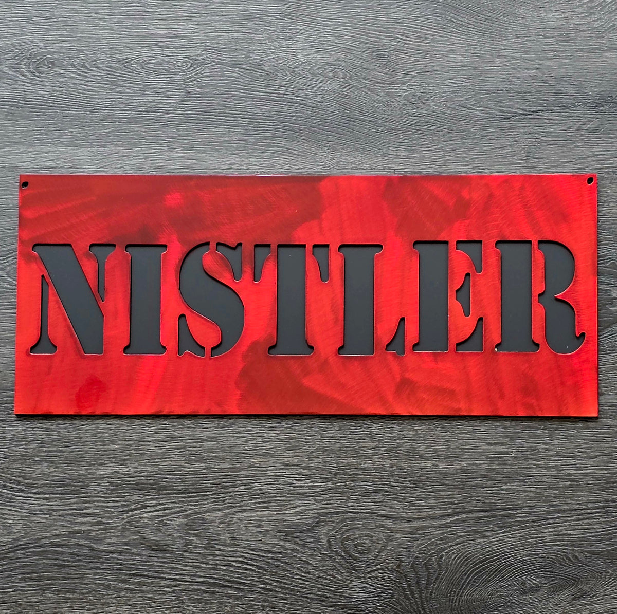Nistler red nameplate by Elite Metalworking