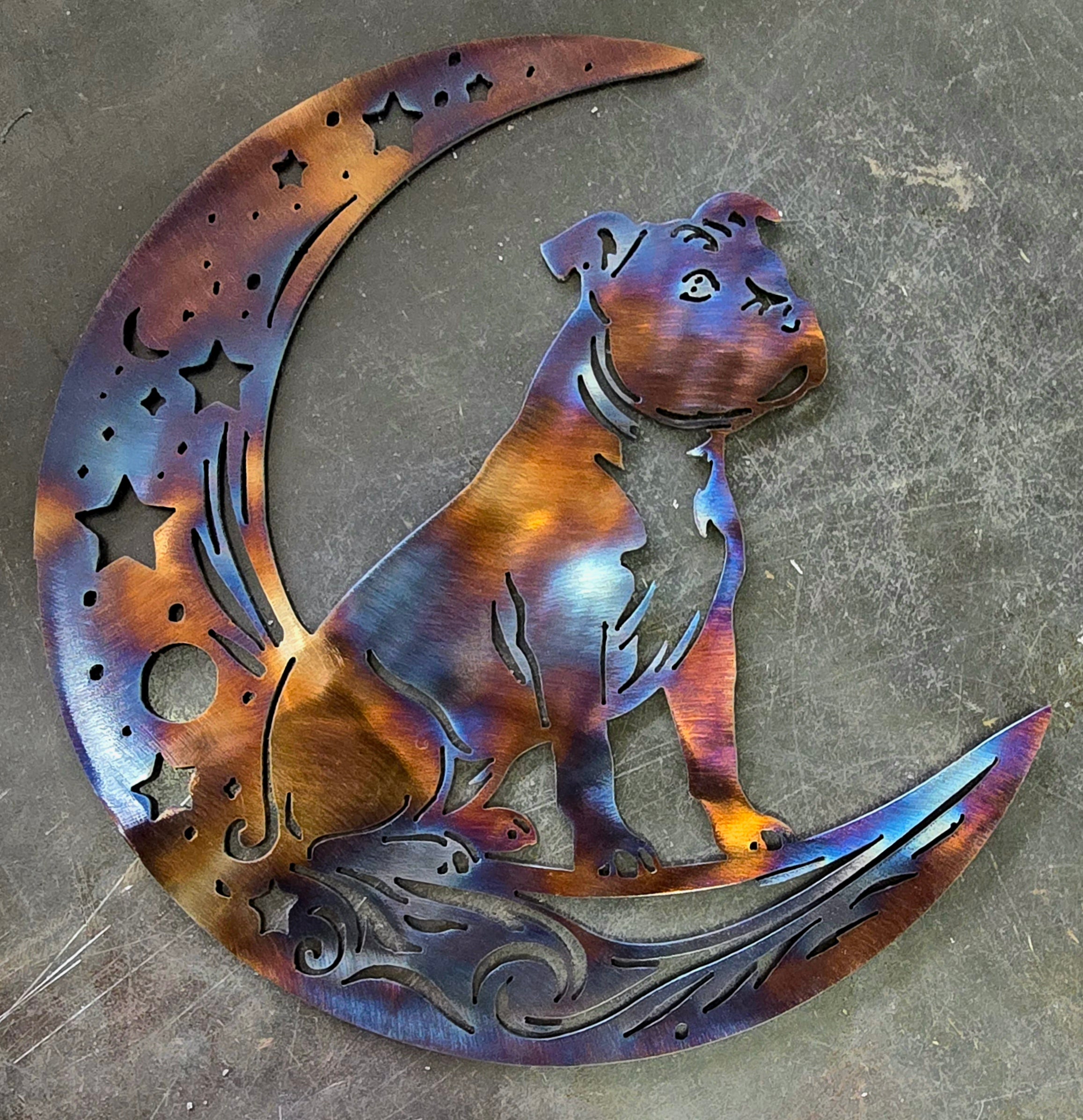 Staffordshire Terrier "On The Moon" Metal Art