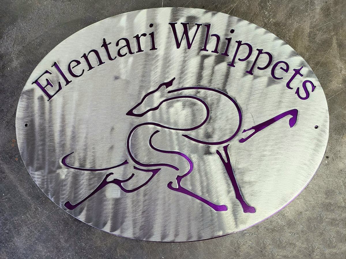 Elentari Whippets oval kennel logo by Elite Metalworking