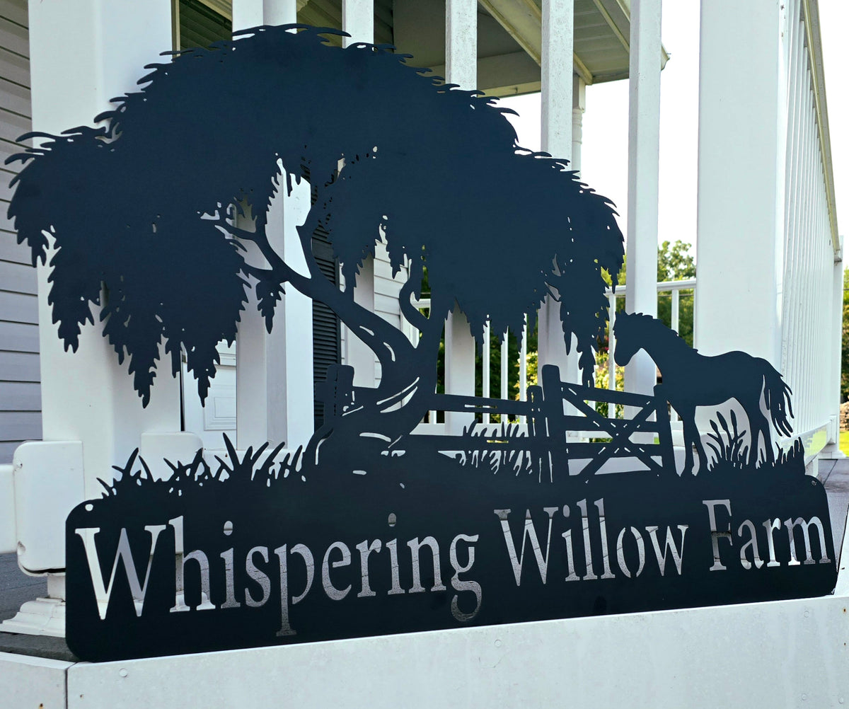 Whispering Willow Farm horse and tree artwork by Elite Metalworking