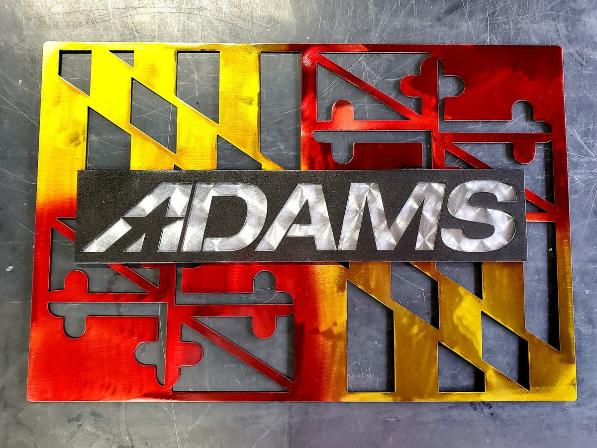 Adams name on Maryland flag art by Elite Metalworking