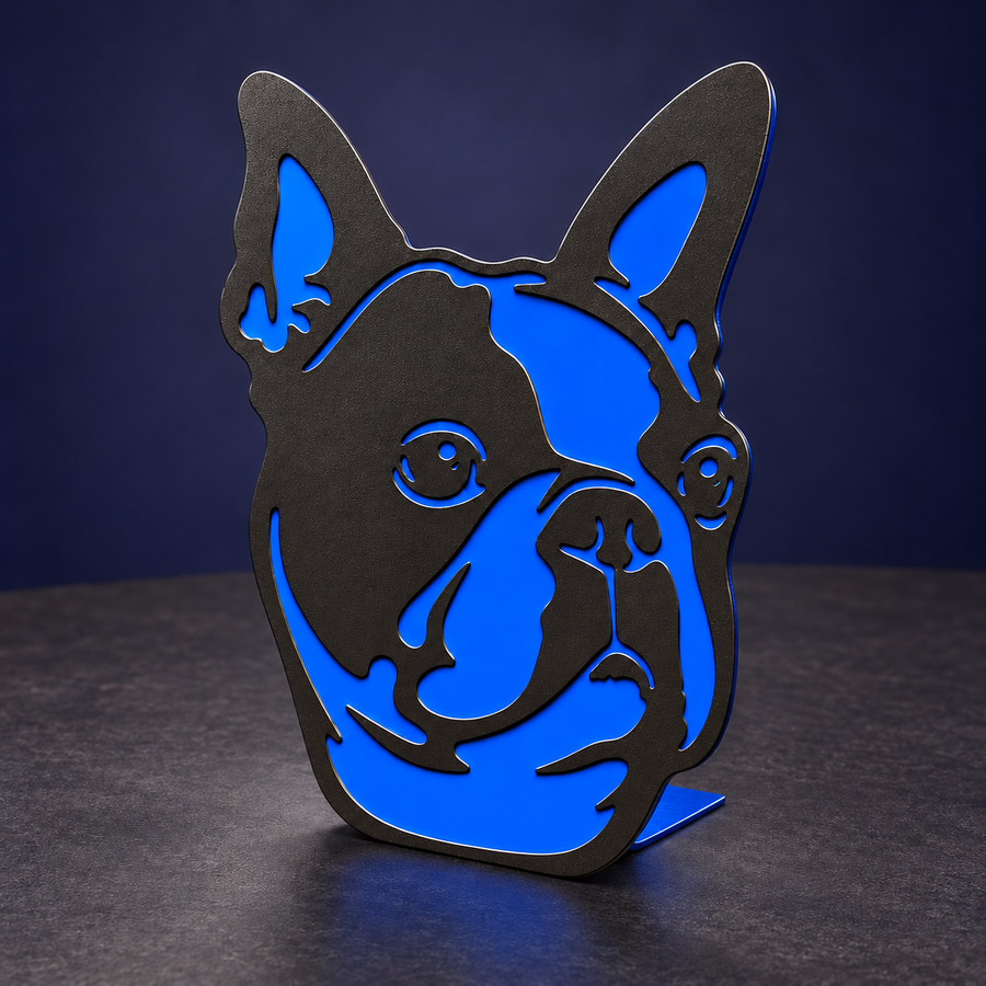 Boston Terrier metal art reference with the backing folded backward flush at the bottom edge
