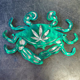 Blue Crab Cannabis Leaf Metal Wall Art