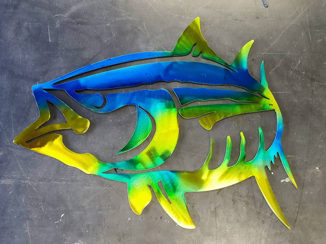 Yellowfin Tuna Fish Fishing Fisherman Ocean Metal Art Home Decor Wall Decor Fabrication Welding Welder Annapolis Maryland Custom Personalized Gift