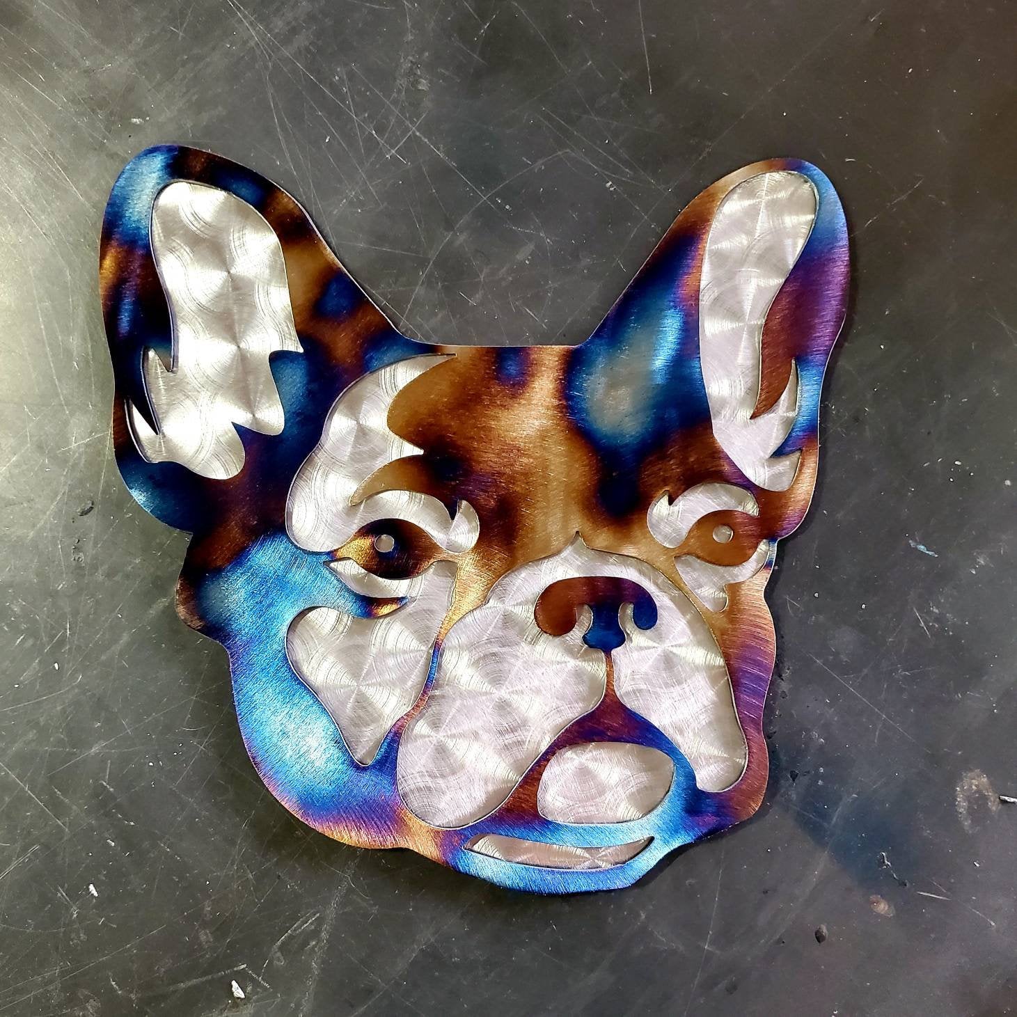 French Bulldog Frenchie Dog Portrait Metal Art Home Decor Wall Decor Fabrication Welding Welder Annapolis Maryland Custom Personalized Gift