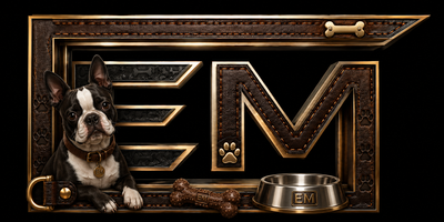 Elite Metalworking dog collection logo with a Boston Terrier