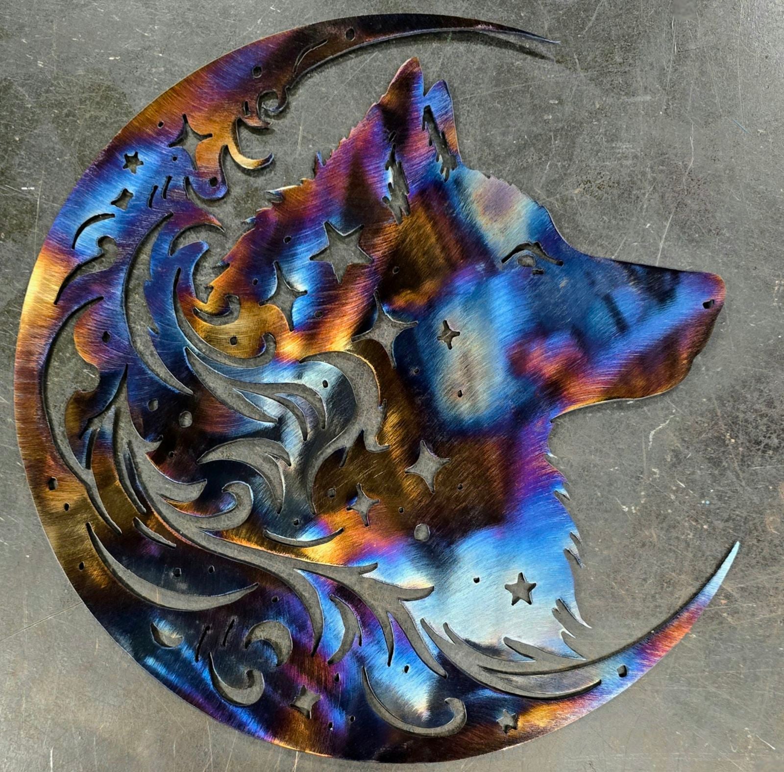 Wolf Hybrid "On The Moon" Metal Art
