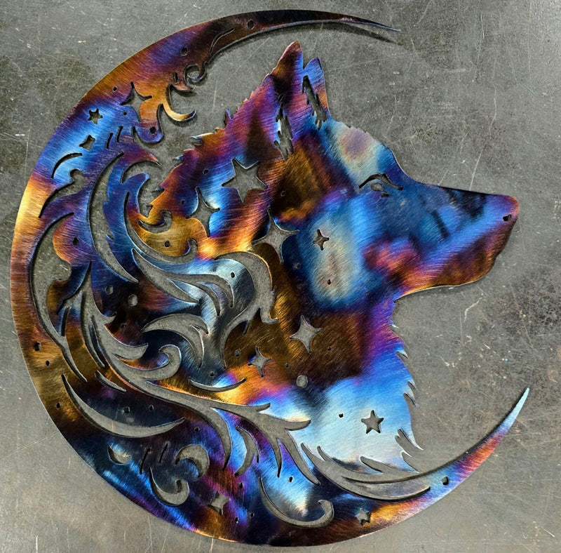 Wolf Hybrid "On The Moon" Metal Art