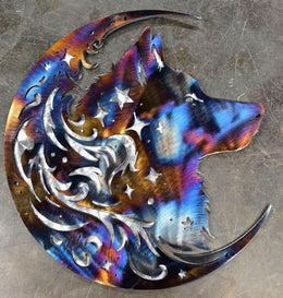 Wolf Hybrid Moon Metal Wall Art
