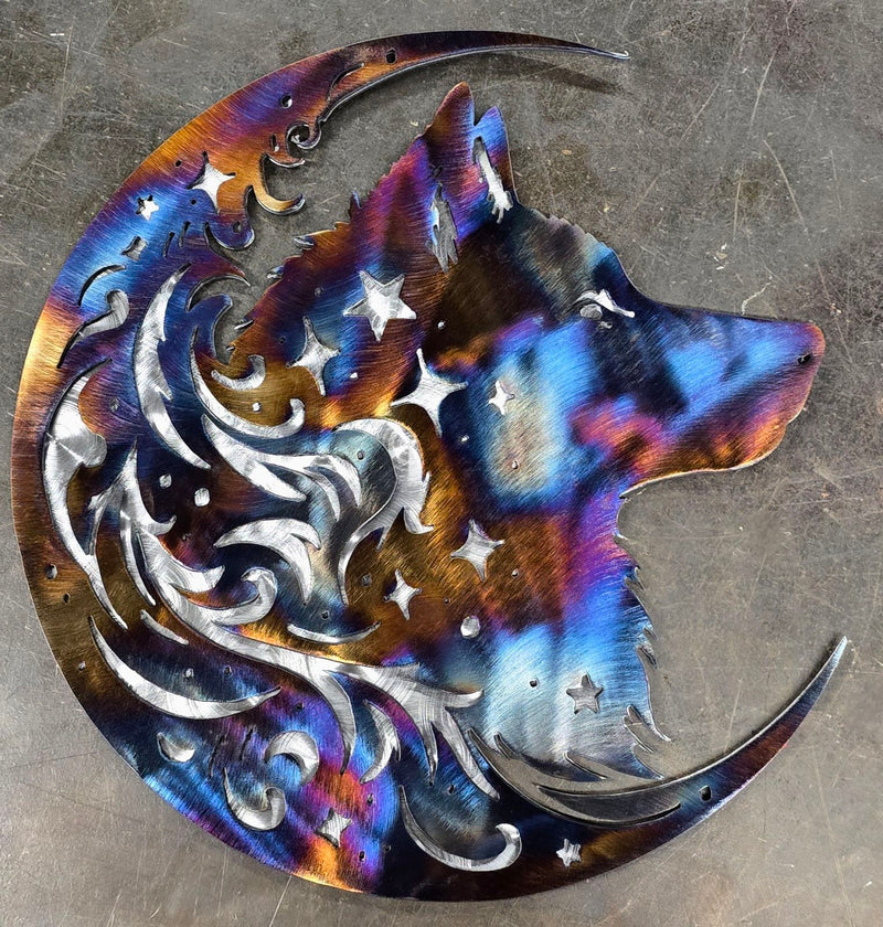Wolf Hybrid "On The Moon" Metal Art