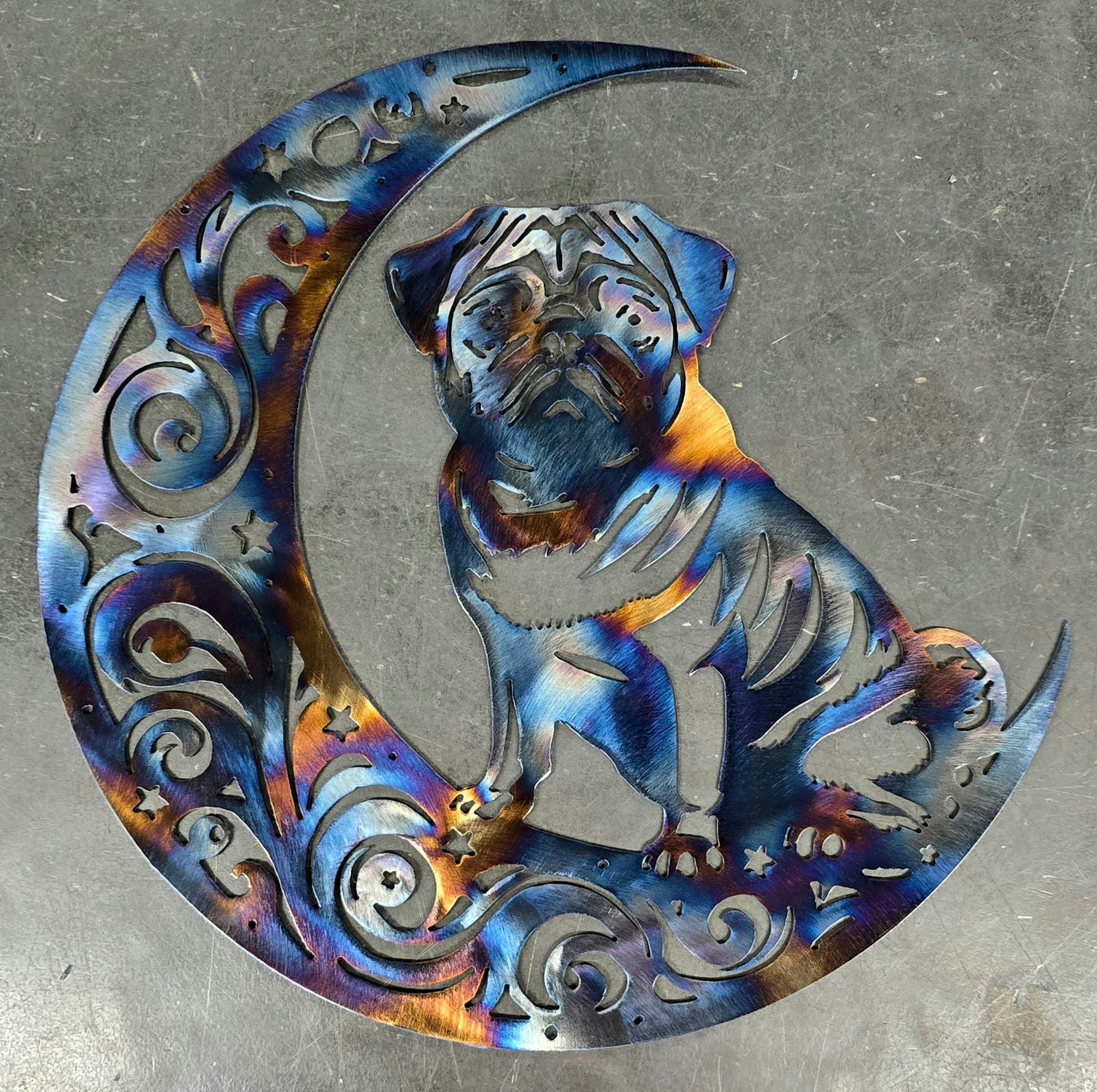 Pug "On The Moon" #2 Metal Art