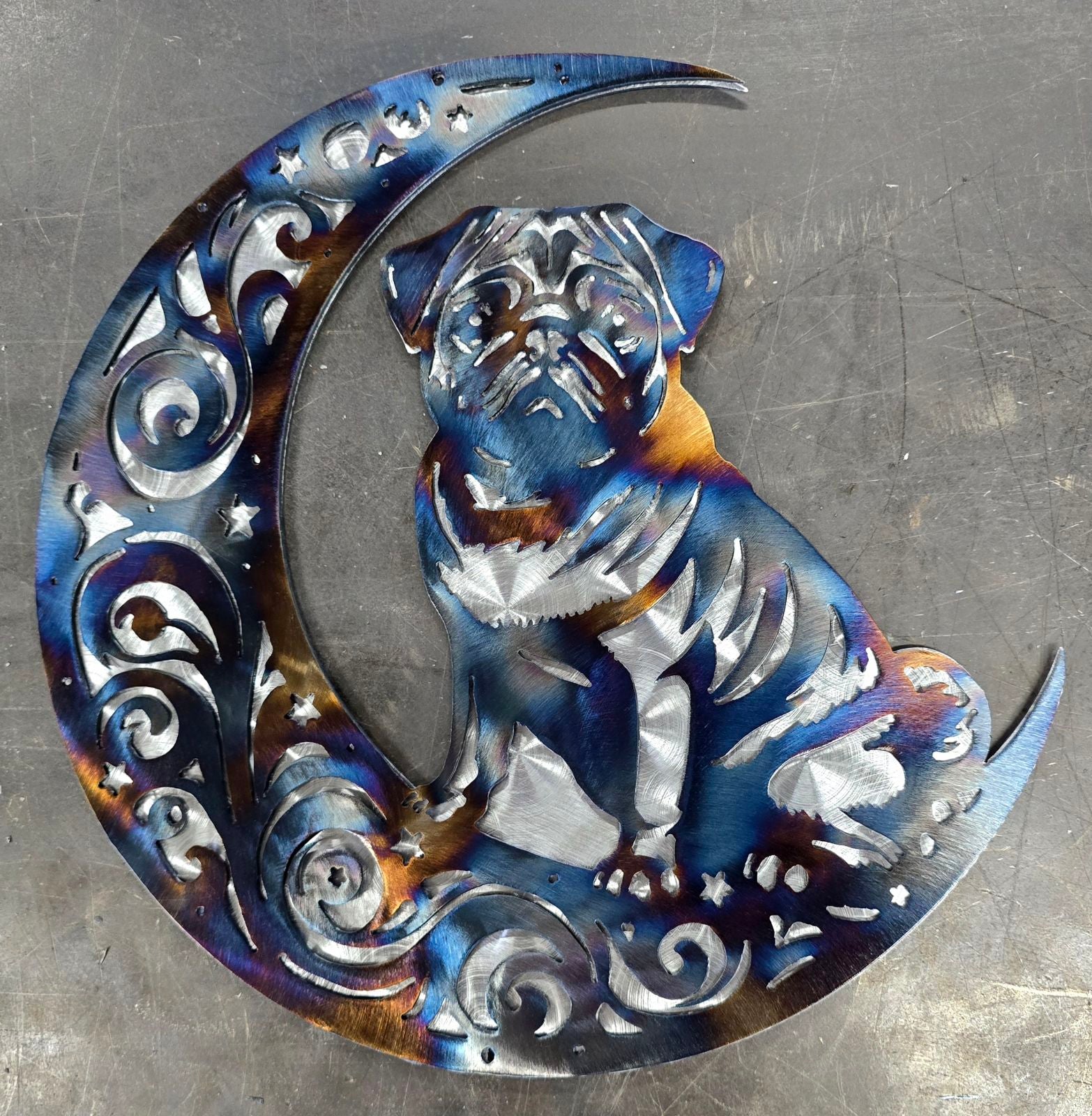 Pug "On The Moon" #2 Metal Art