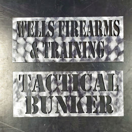 Wells Firearms and Tactical Bunker text plates by Elite Metalworking