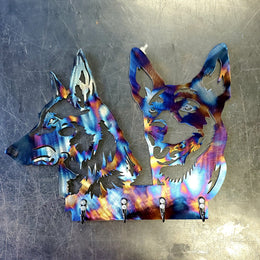 Two dog portraits with personalized lettering by Elite Metalworking