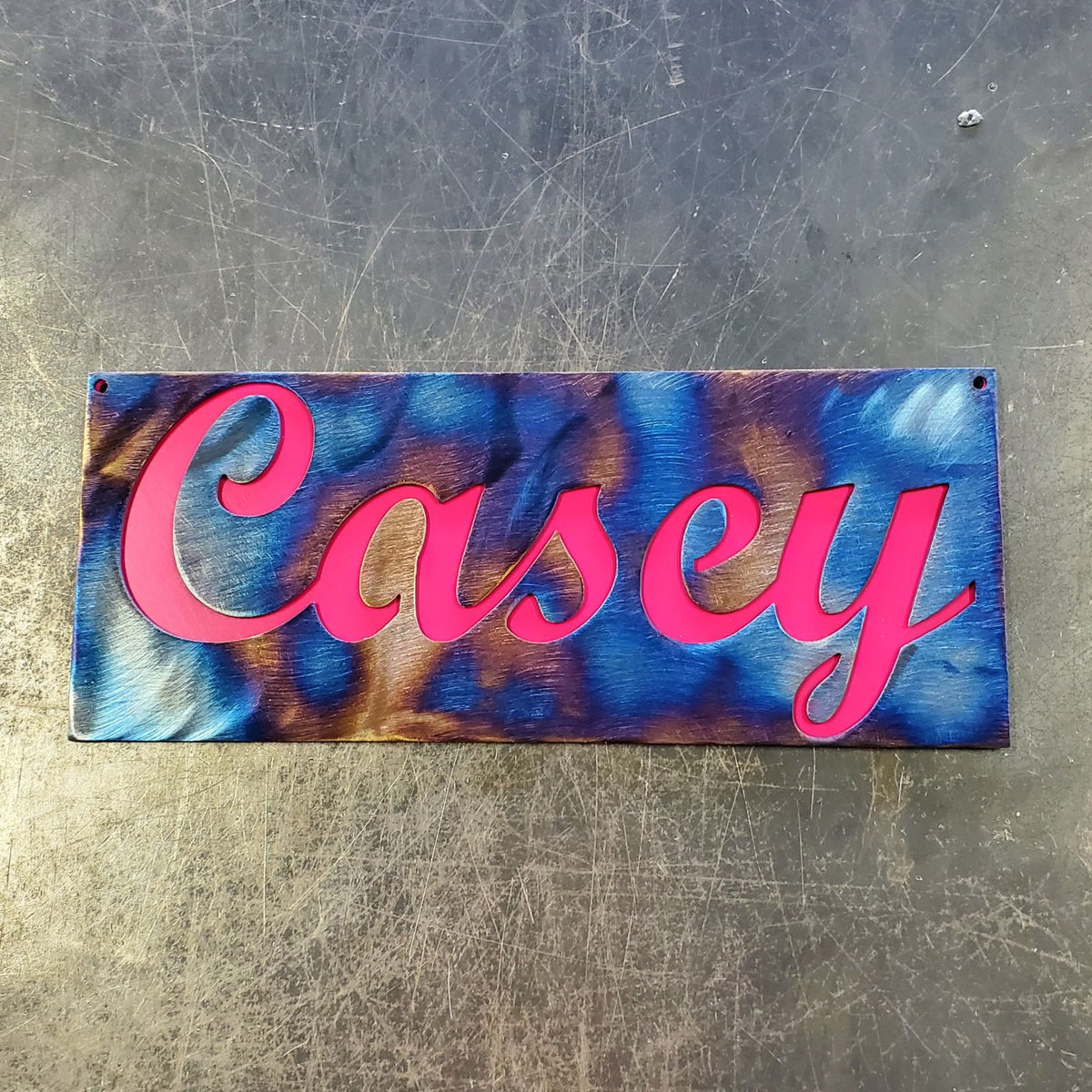 Casey script nameplate by Elite Metalworking