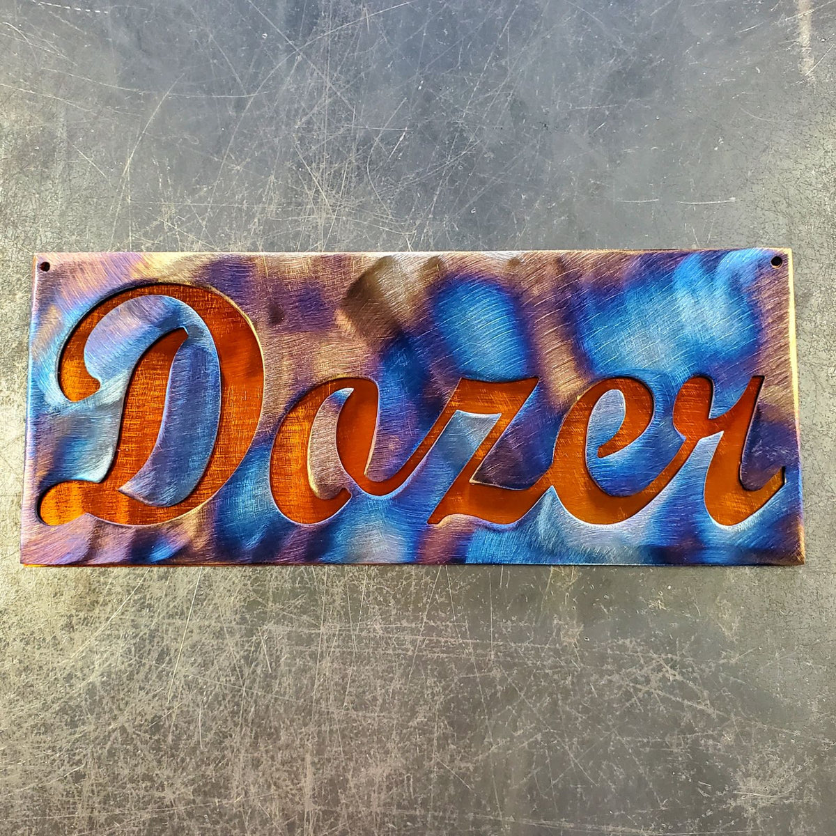 Dozer script nameplate by Elite Metalworking