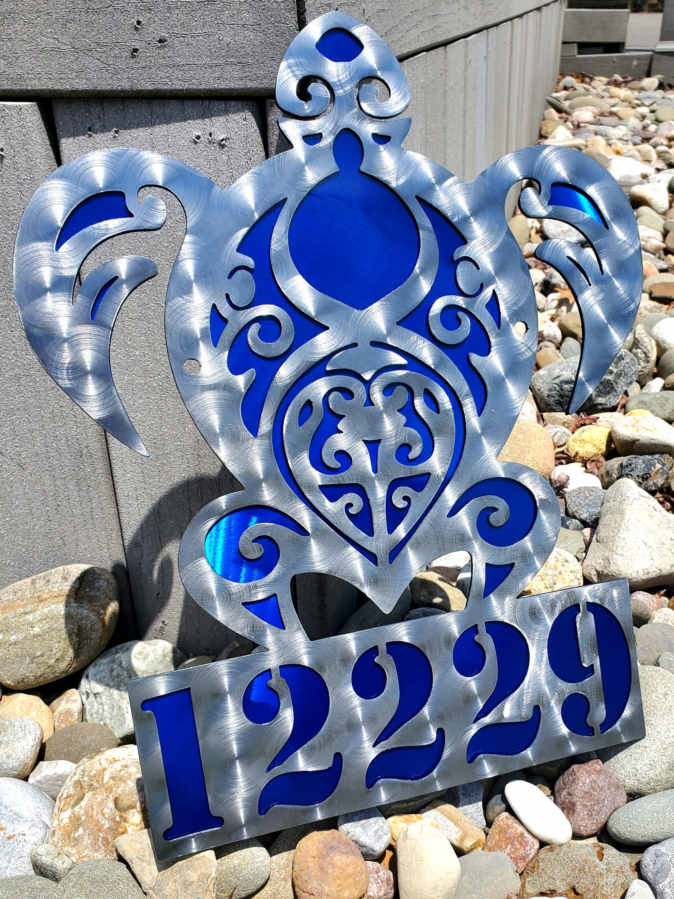 Sea Turtle Metal Address Sign – Custom Name & House Number Coastal Wall Art