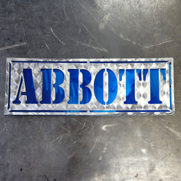 Abbott blue and silver nameplate by Elite Metalworking
