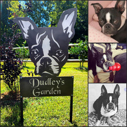 Dudleys Garden dog memorial stake and photo collage by Elite Metalworking