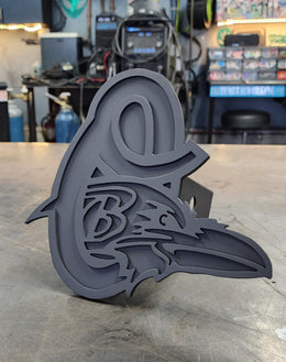 Two-layer sports team metal hitch cover by Elite Metalworking